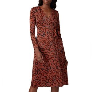 Sweet Baby Jamie Chic Brown Black Zebra Wrap Midi Dress Women’s Size Small S